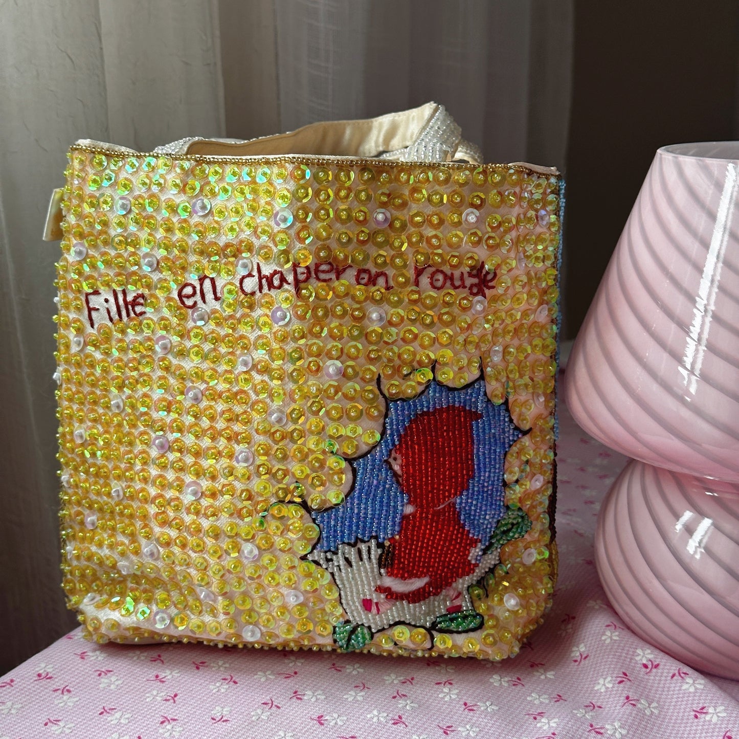 Vintage Little Red Riding Hood Beaded Small Tote