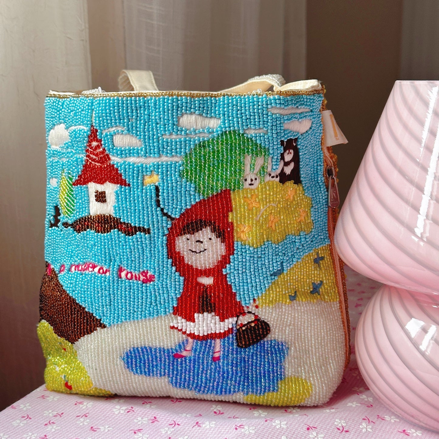 Vintage Little Red Riding Hood Beaded Small Tote