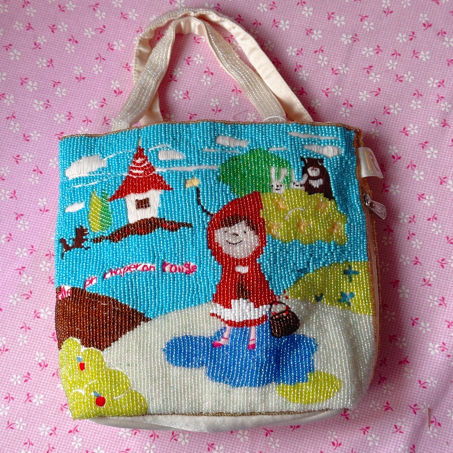 Vintage Little Red Riding Hood Beaded Small Tote