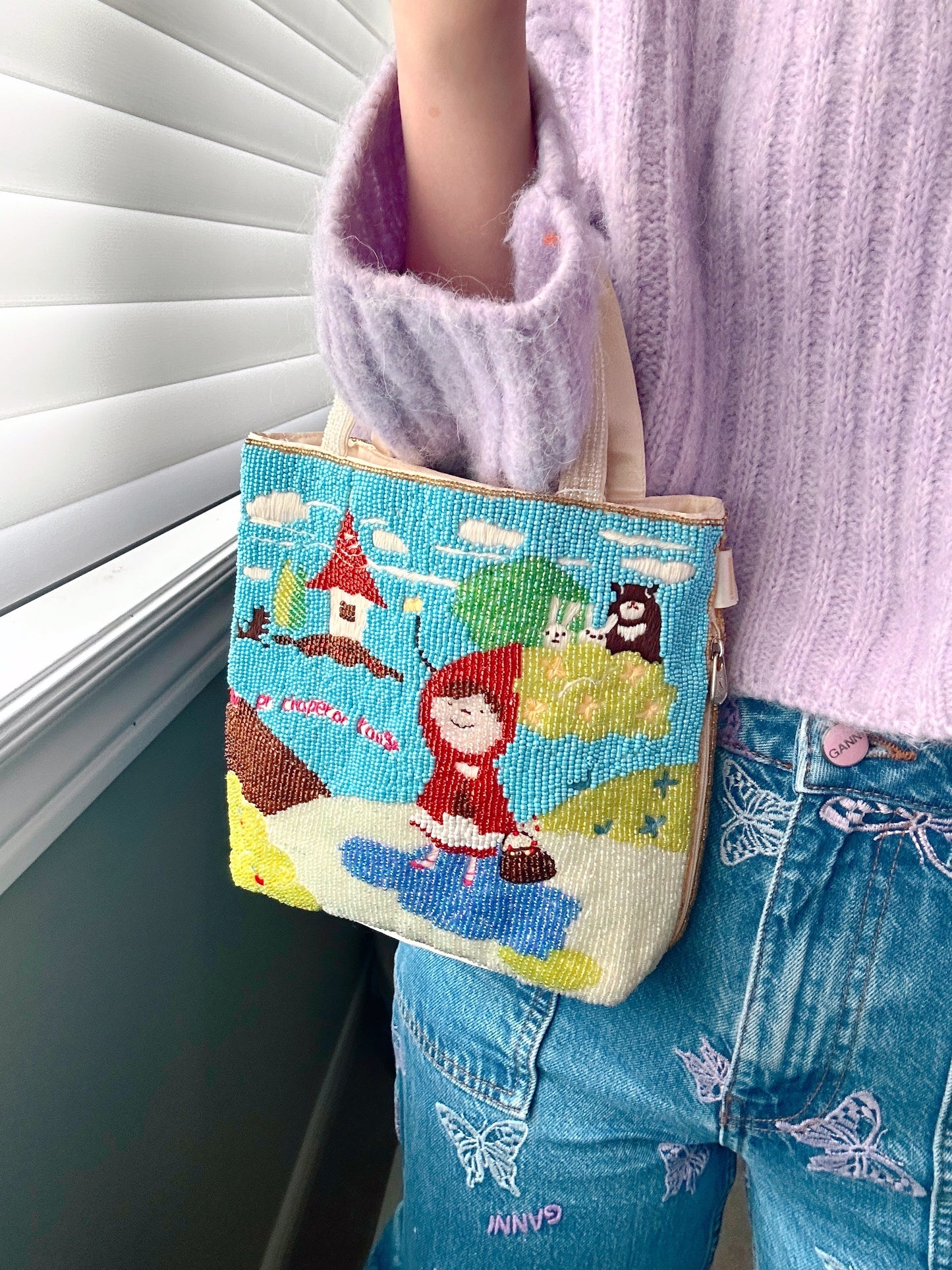 Vintage Little Red Riding Hood Beaded Small Tote