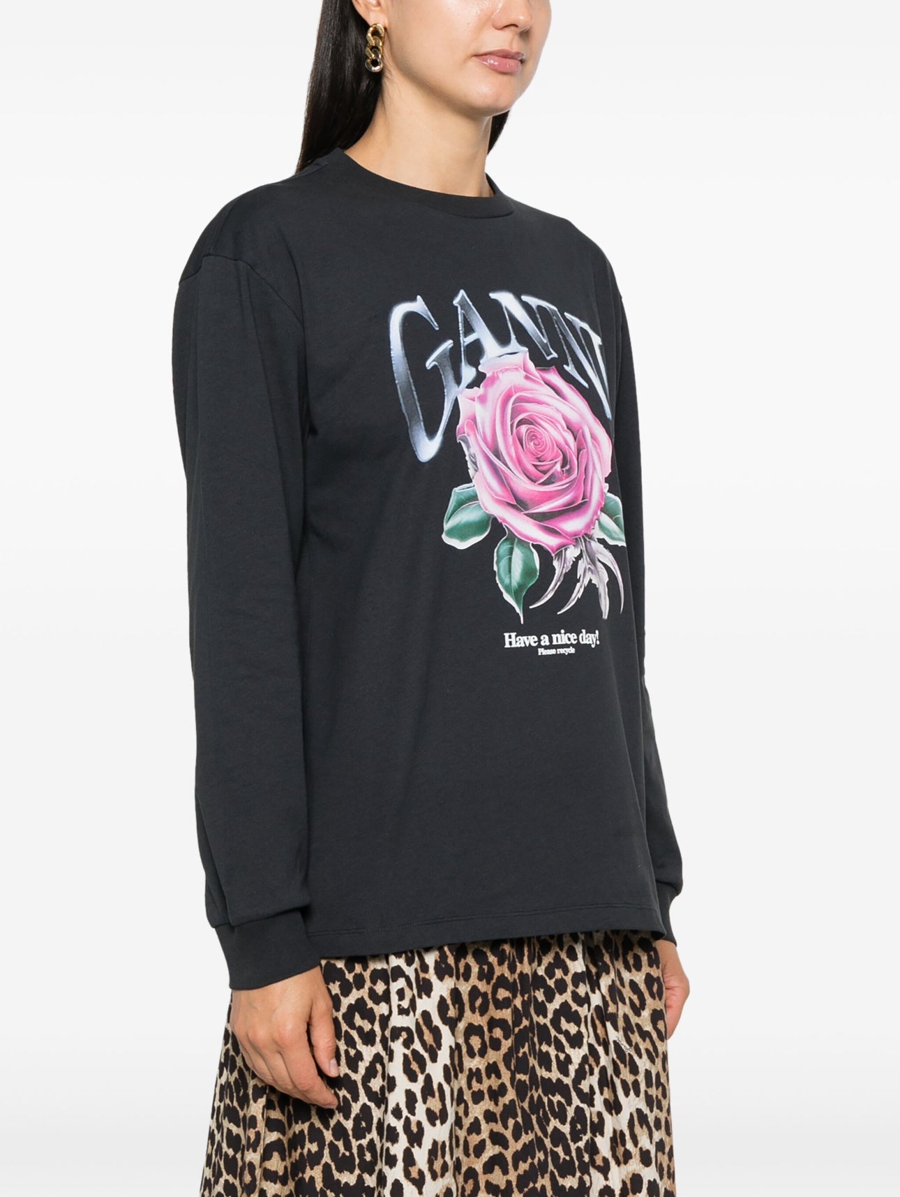 Ganni Rose Print Long T