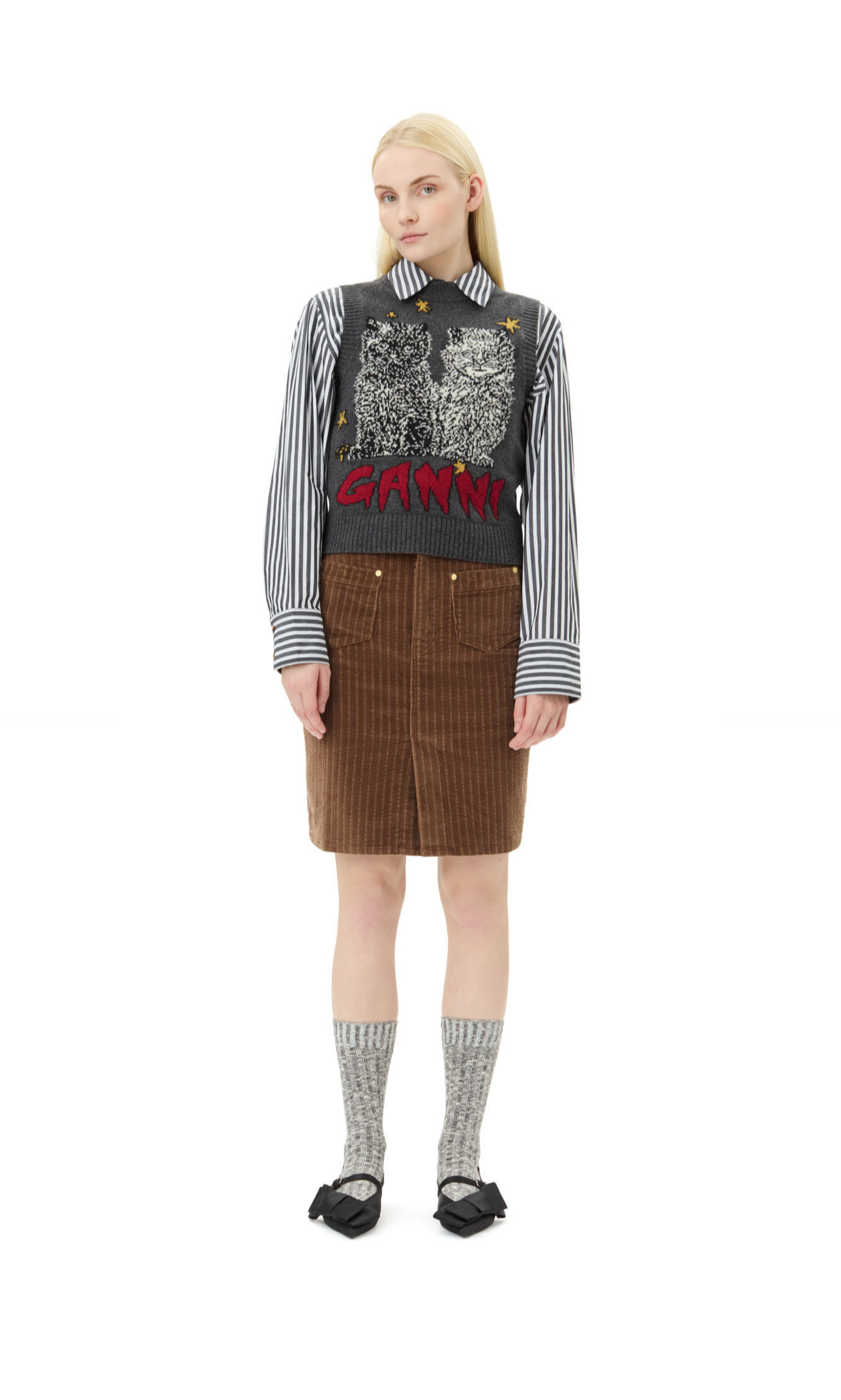 Gray Graphic Cats Vest