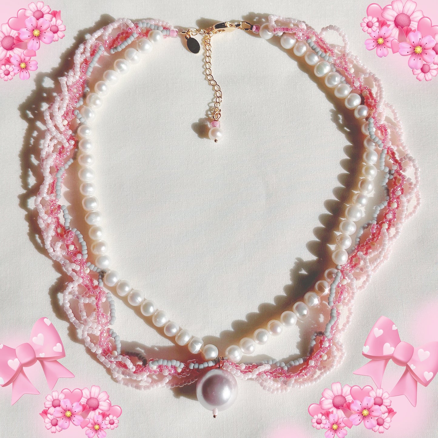 J'adore...Pink bouquet lace beaded necklace