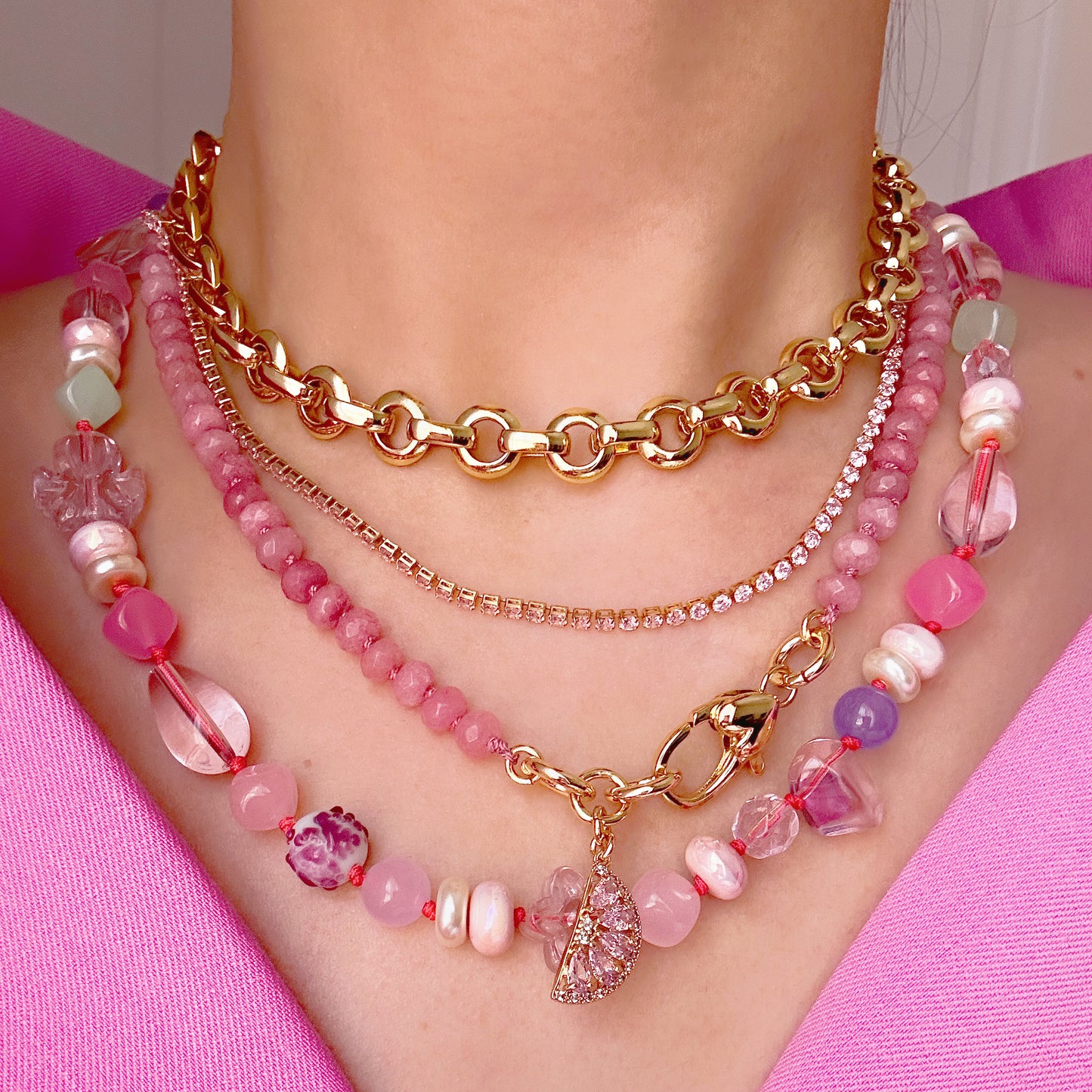 Pink Fizz Rose Quartz Hand Knotted Necklace