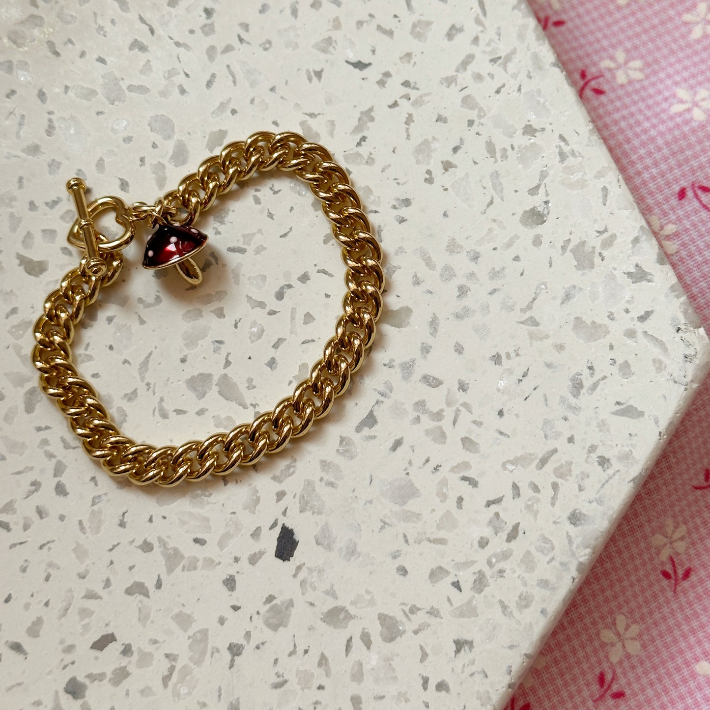 Heart Toggle Mushroom Chain Bracelet