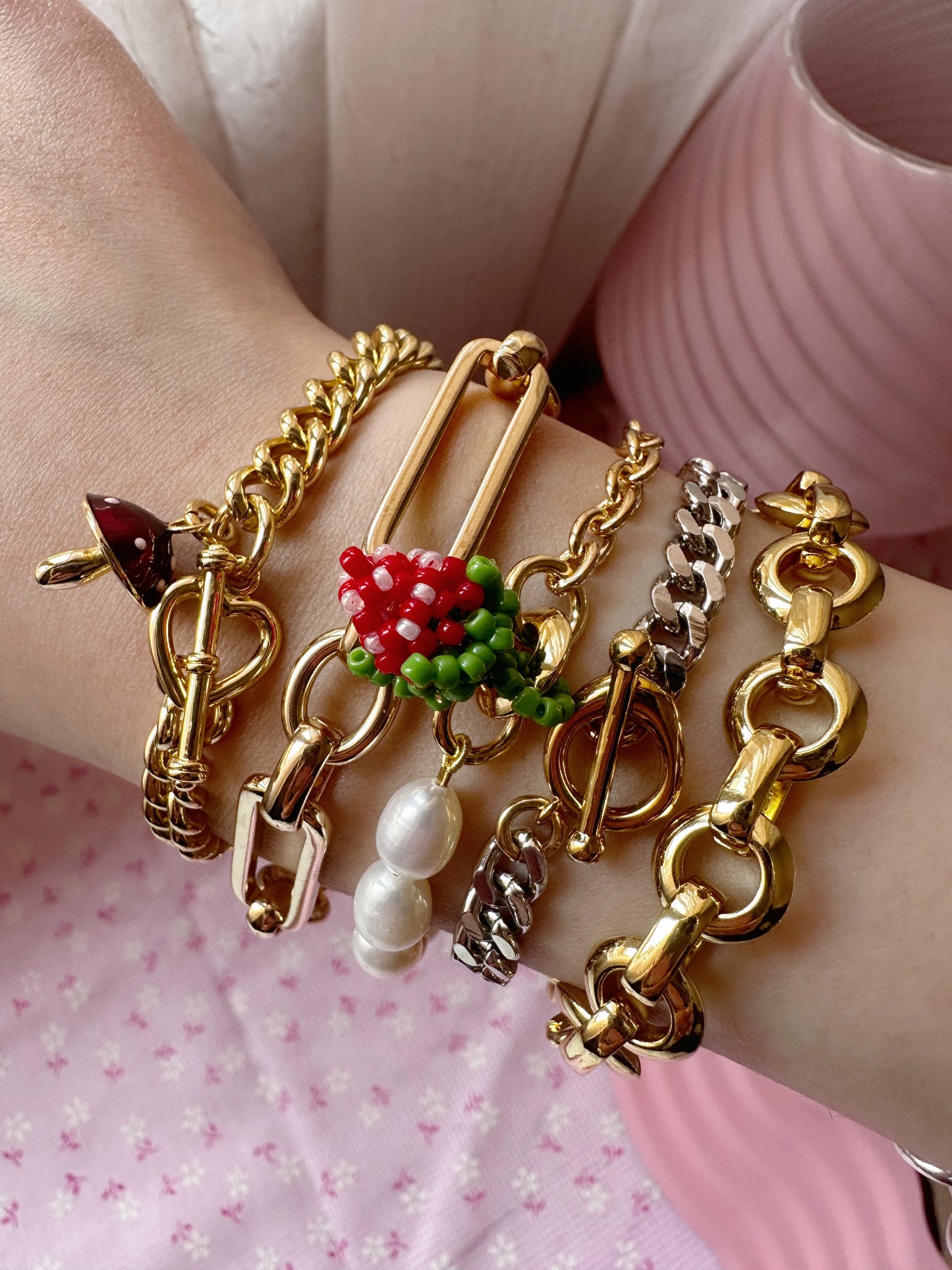 Heart Toggle Mushroom Chain Bracelet