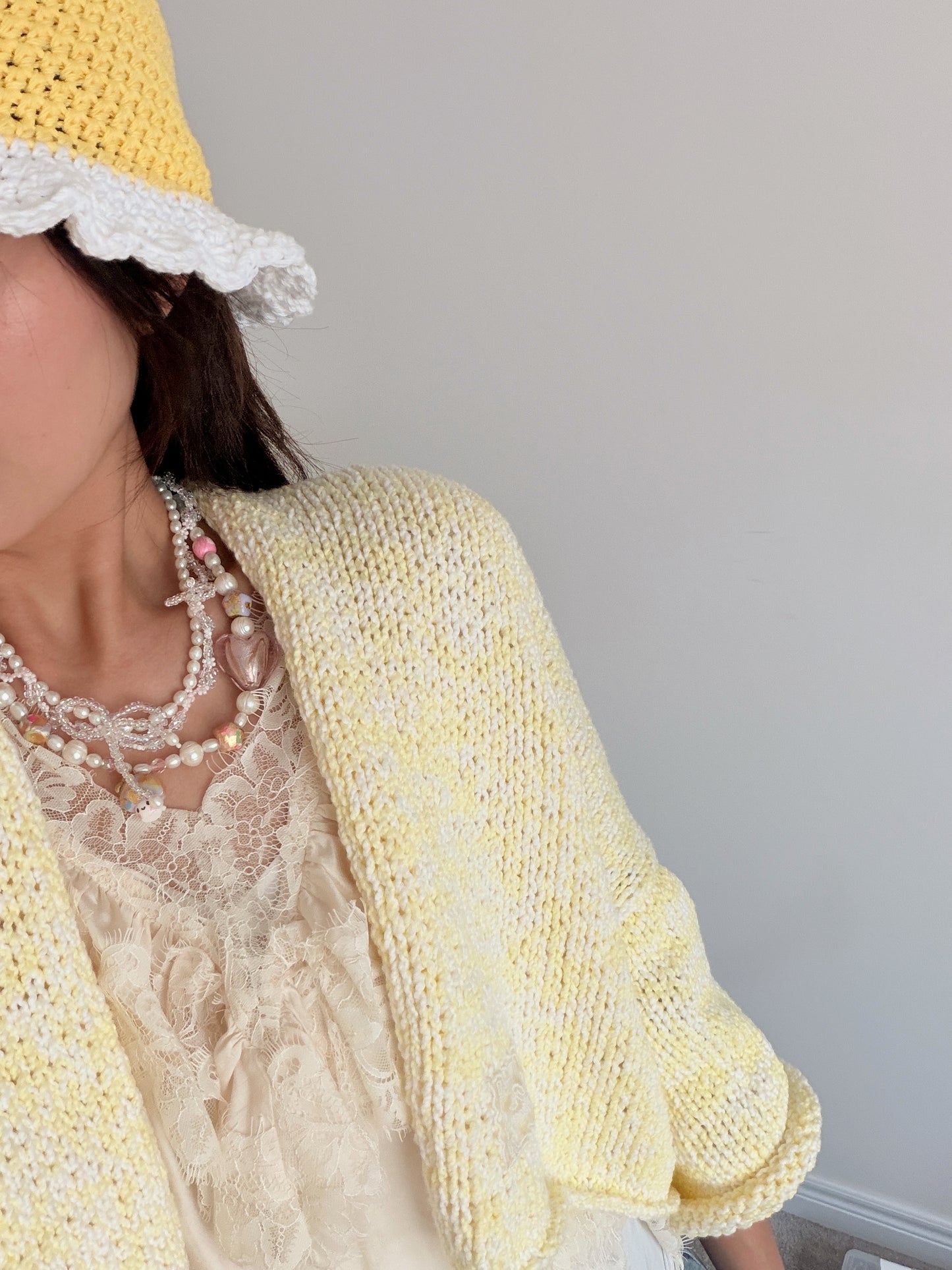 Oversized Knit Cropped Cardigan (🍿Butter Popcorn)