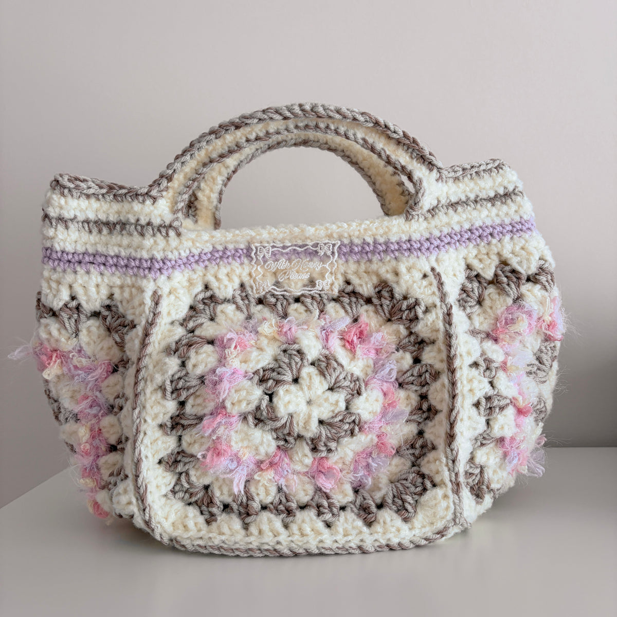 Crochet Granny Square Tote in Lavender