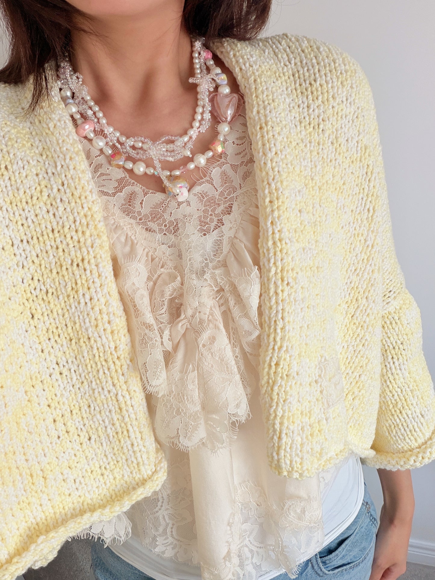 Oversized Knit Cropped Cardigan (🍿Butter Popcorn)