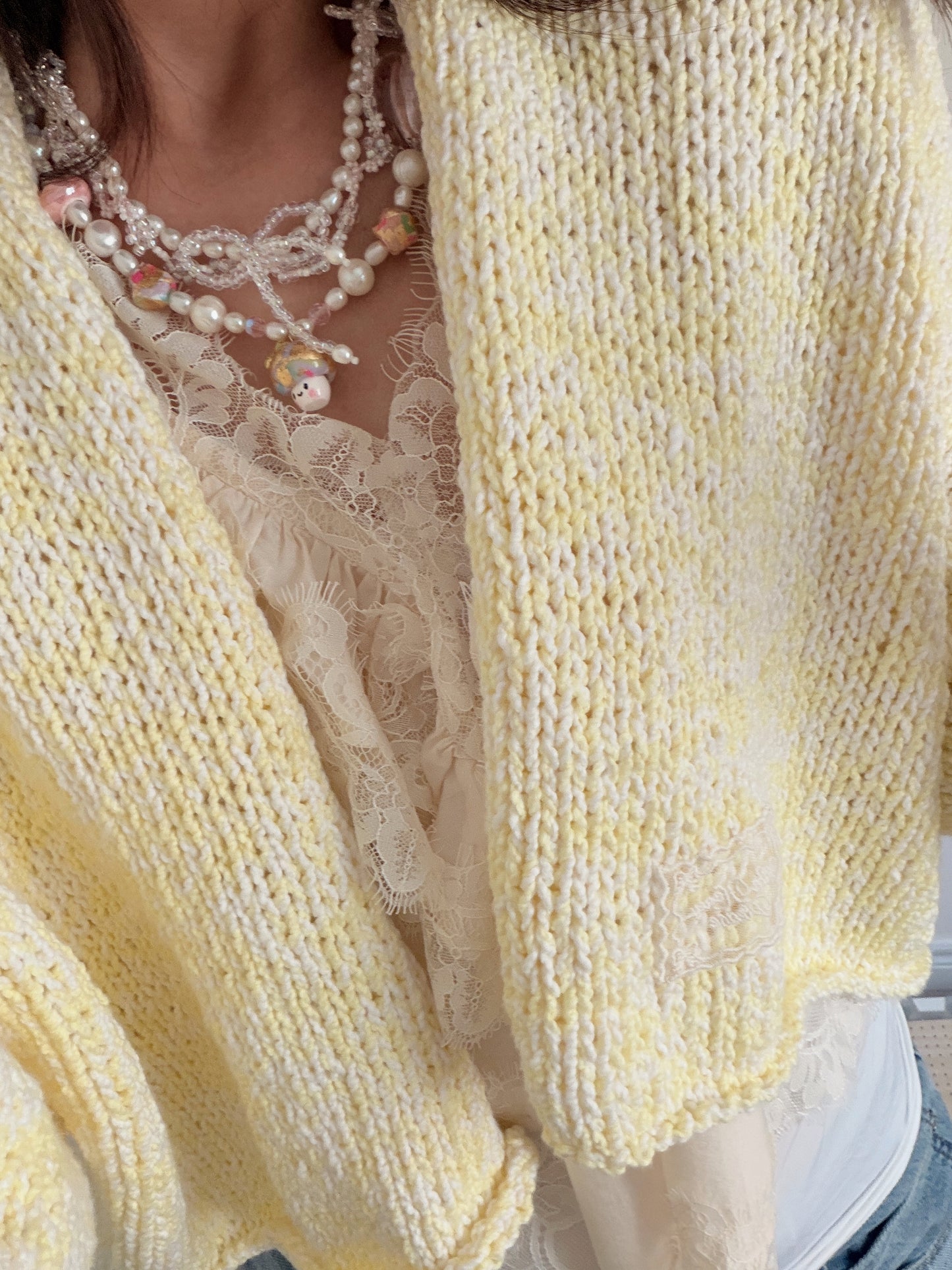 Oversized Knit Cropped Cardigan (🍿Butter Popcorn)