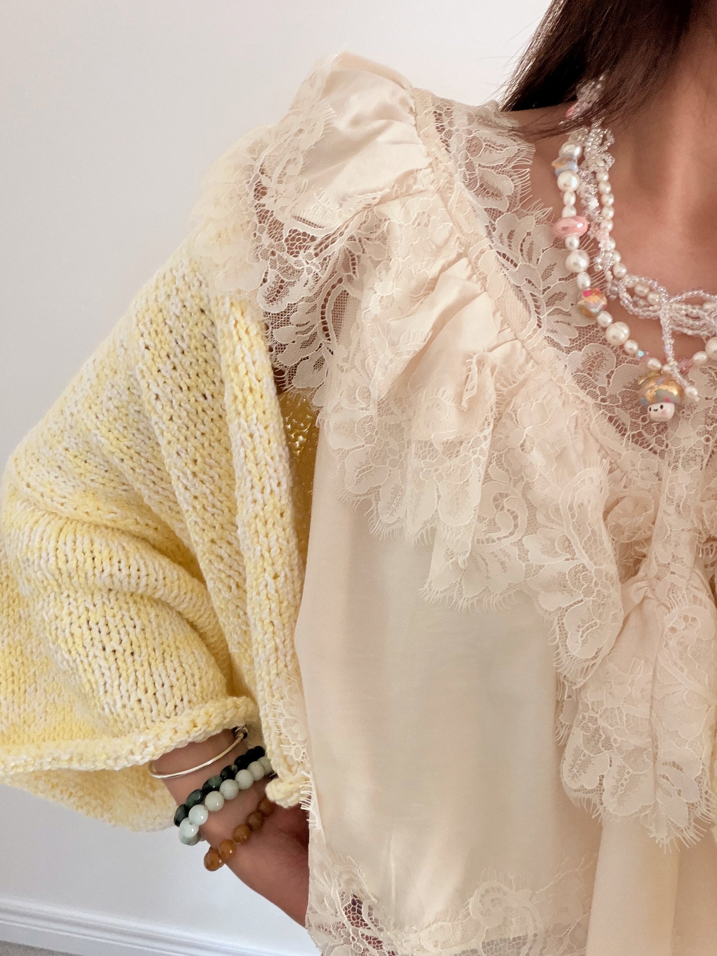 Oversized Knit Cropped Cardigan (🍿Butter Popcorn)
