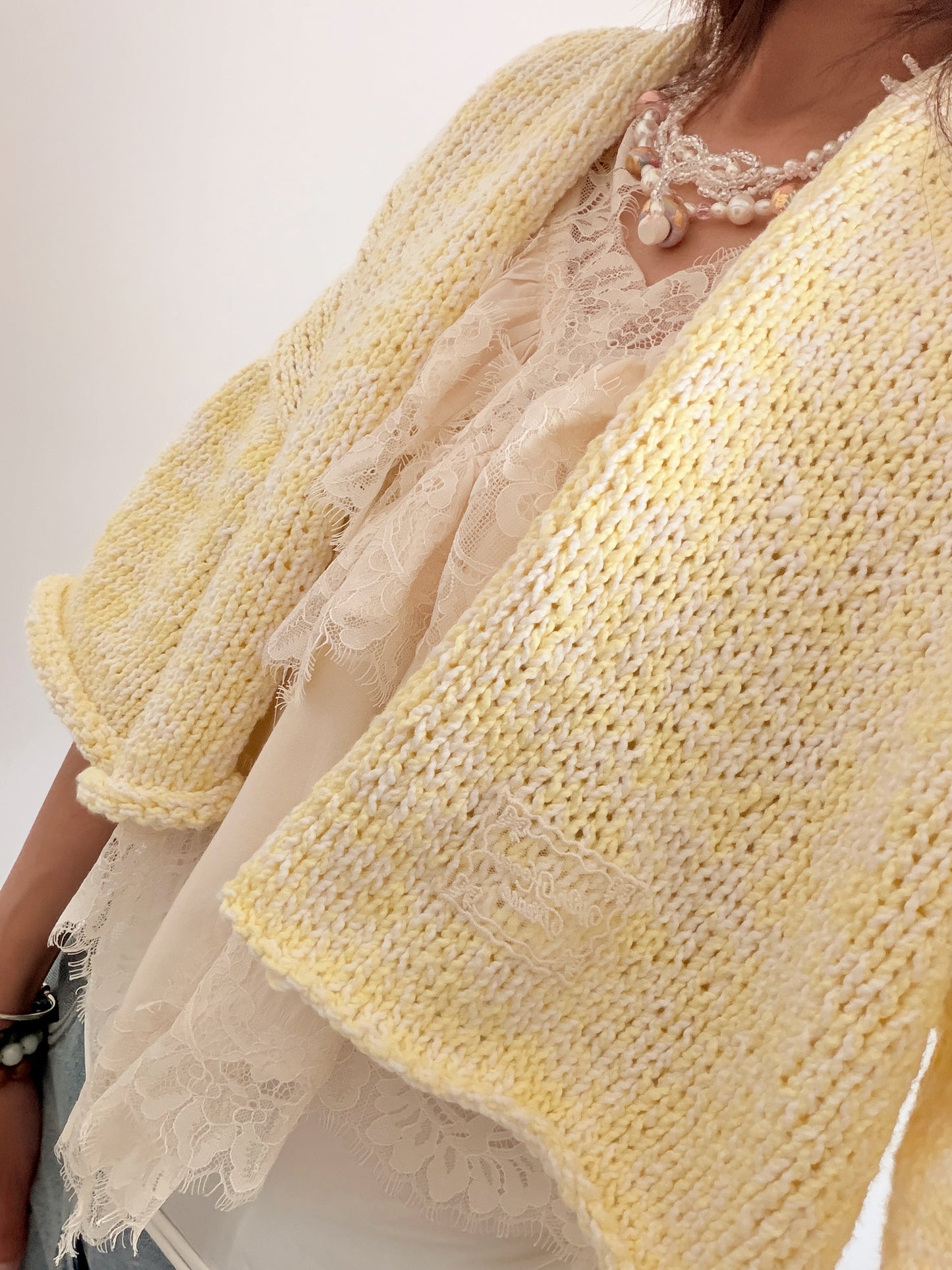 Oversized Knit Cropped Cardigan (🍿Butter Popcorn)