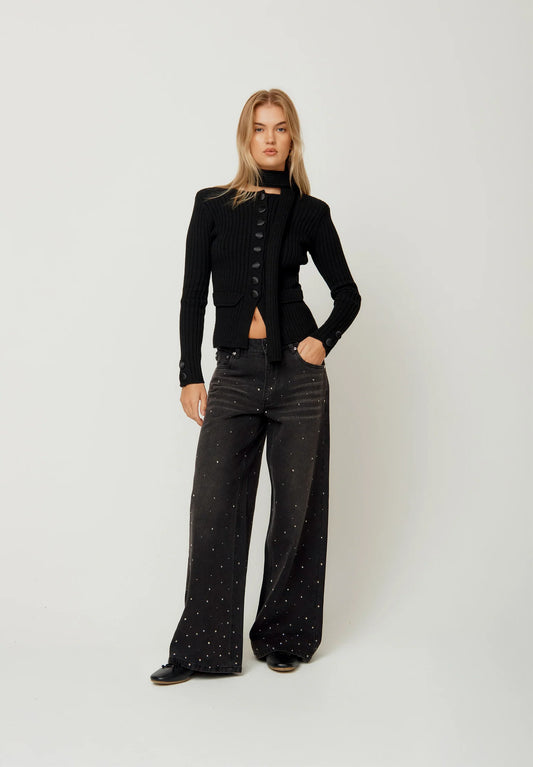 Crystallized Wide Leg Denim