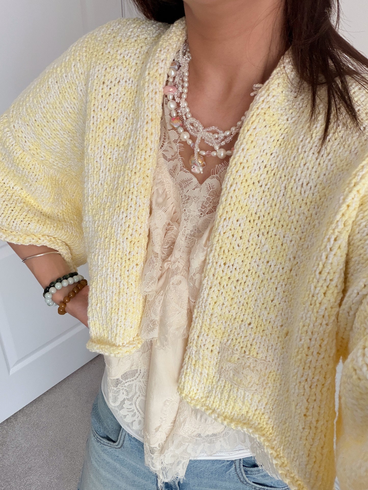 Oversized Knit Cropped Cardigan (🍿Butter Popcorn)