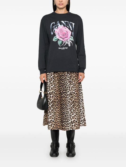 Ganni Rose Print Long T