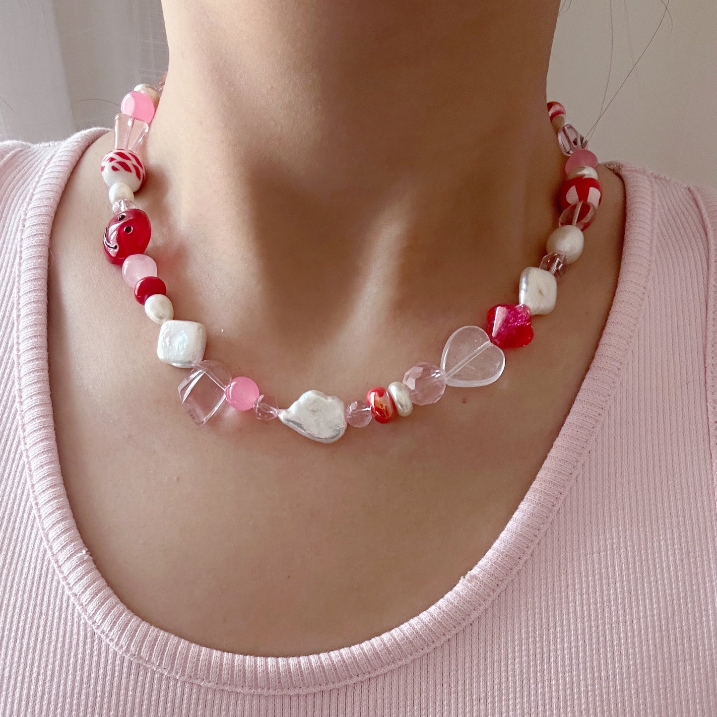 Hopeless Romantic Red Smiley Pearl Necklace