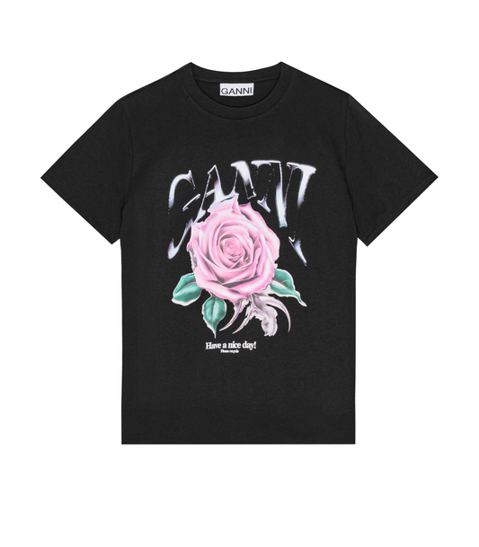 Black Basic Jersey Rose Relaxed T-shirt