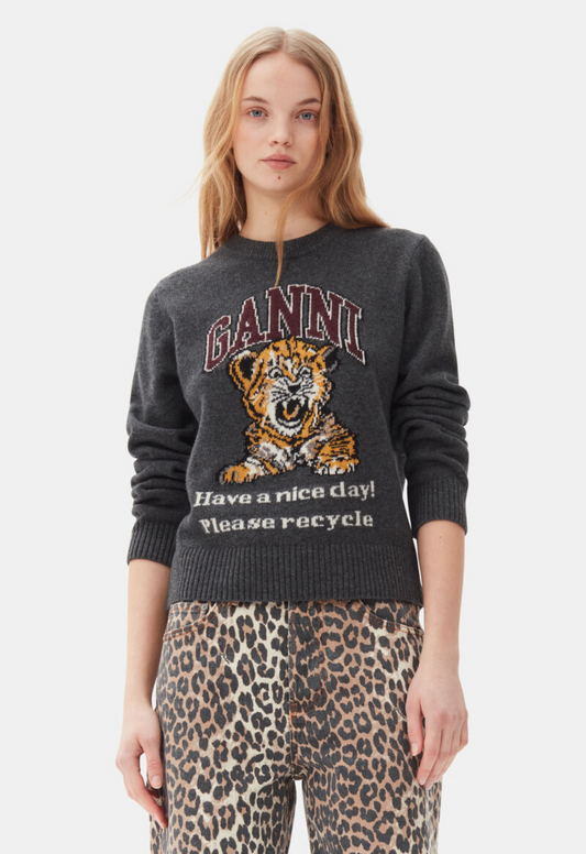 Dark Grey Graphic Tiger Jumper