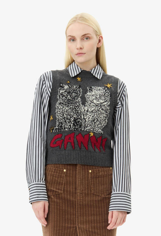 Gray Graphic Cats Vest