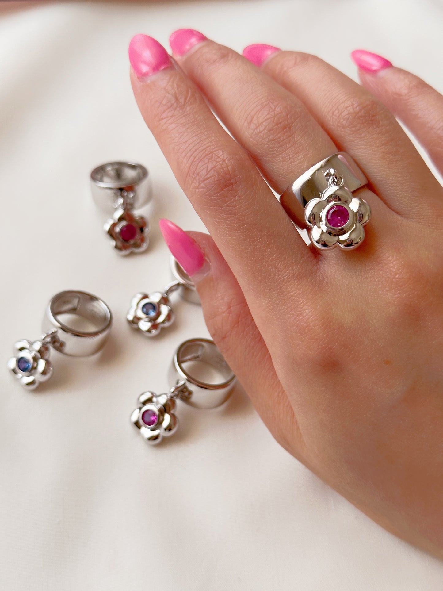 Flower Power Puff Solid Sterling Silver Ring