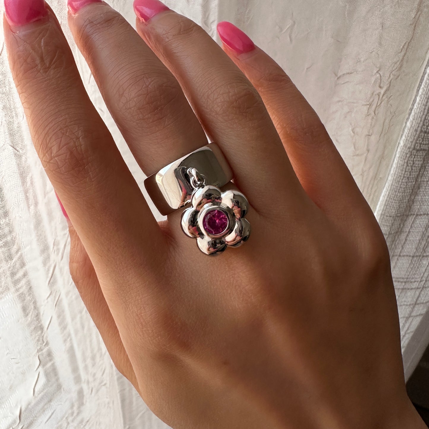 Flower Power Puff Solid Sterling Silver Ring